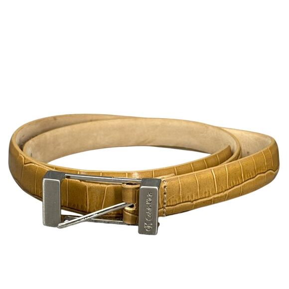 Calvin Klein Tan Italian Alligator Calfskin Leather 3/4" WIde Belt Women Large - Picture 1 of 8
